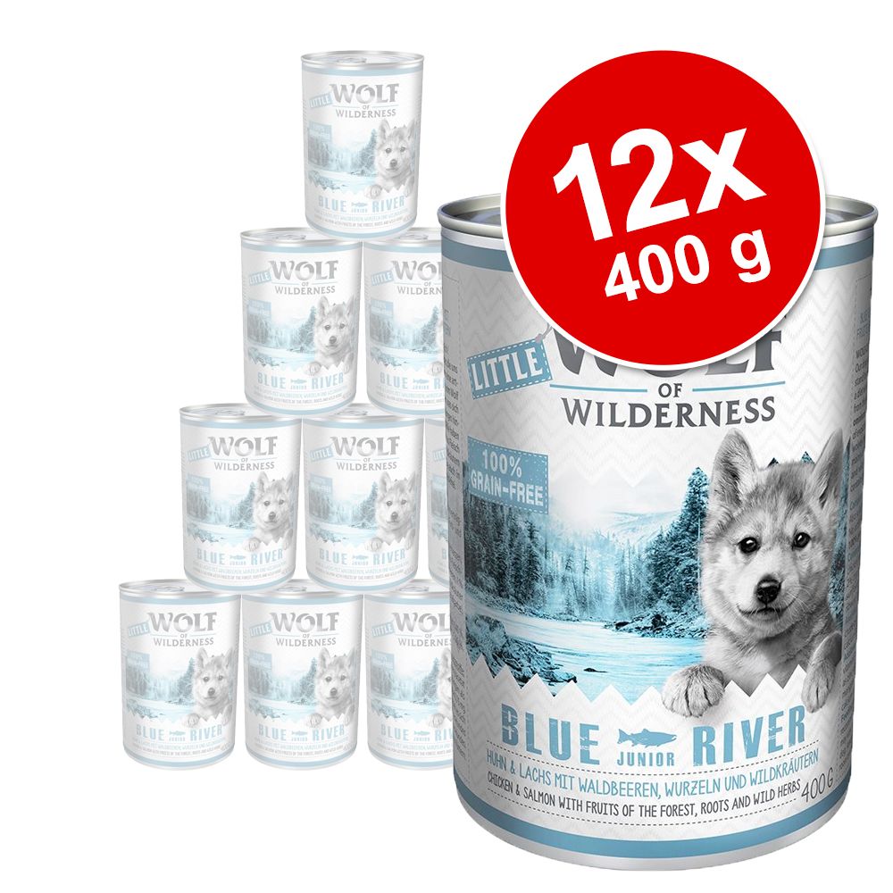 Image of Pack Ahorro: Little Wolf of Wilderness 12 x 400 g - Blue River Junior, con pollo y salmón 04260358513461