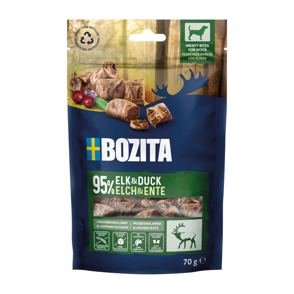 Sparpaket: 2x70g Bozita Meaty Bites Elch & Ente Hundesnacks