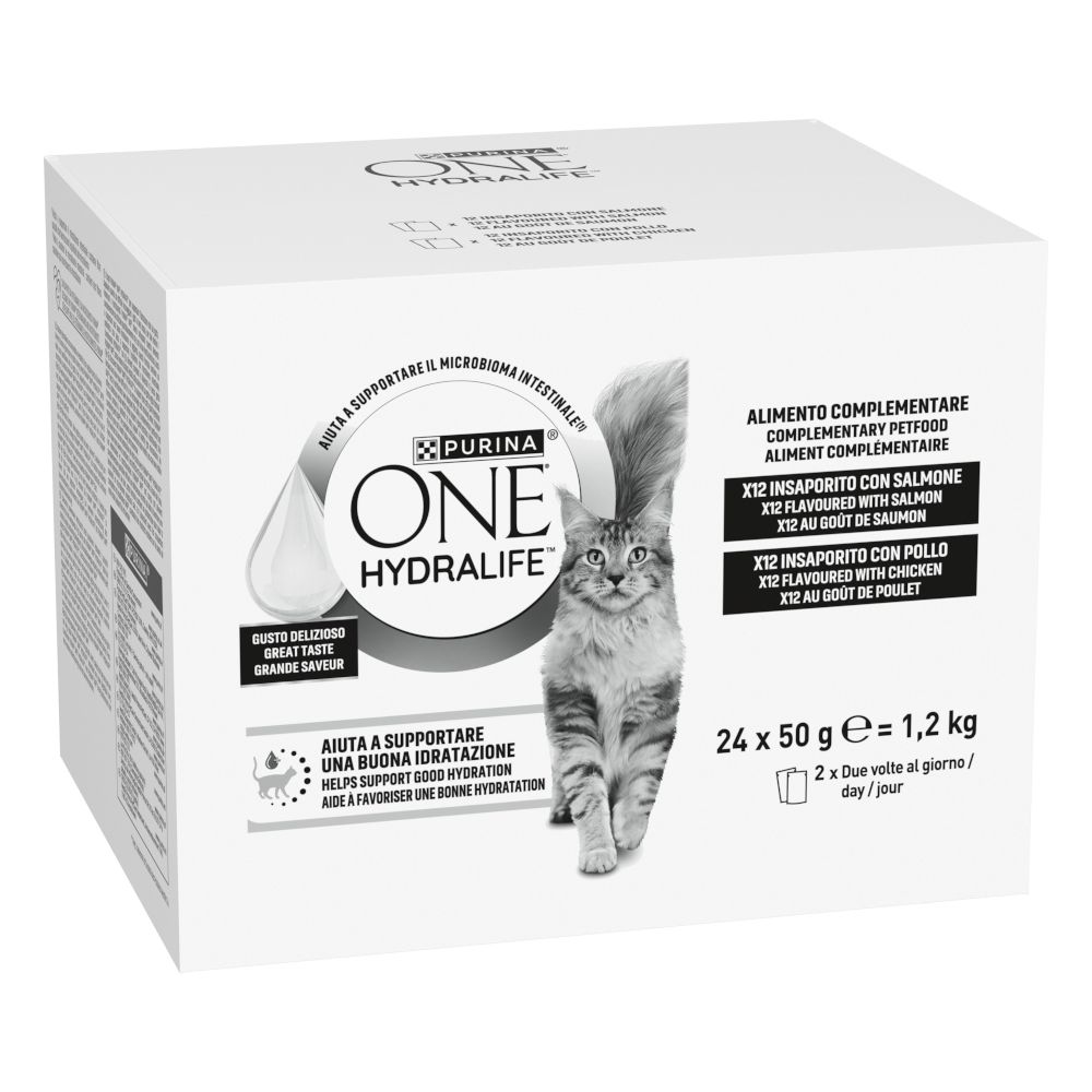 24x50g PURINA ONE Hydralife Katzen-Liquid Mixpaket (2 Sorten) Katzenfutter nass