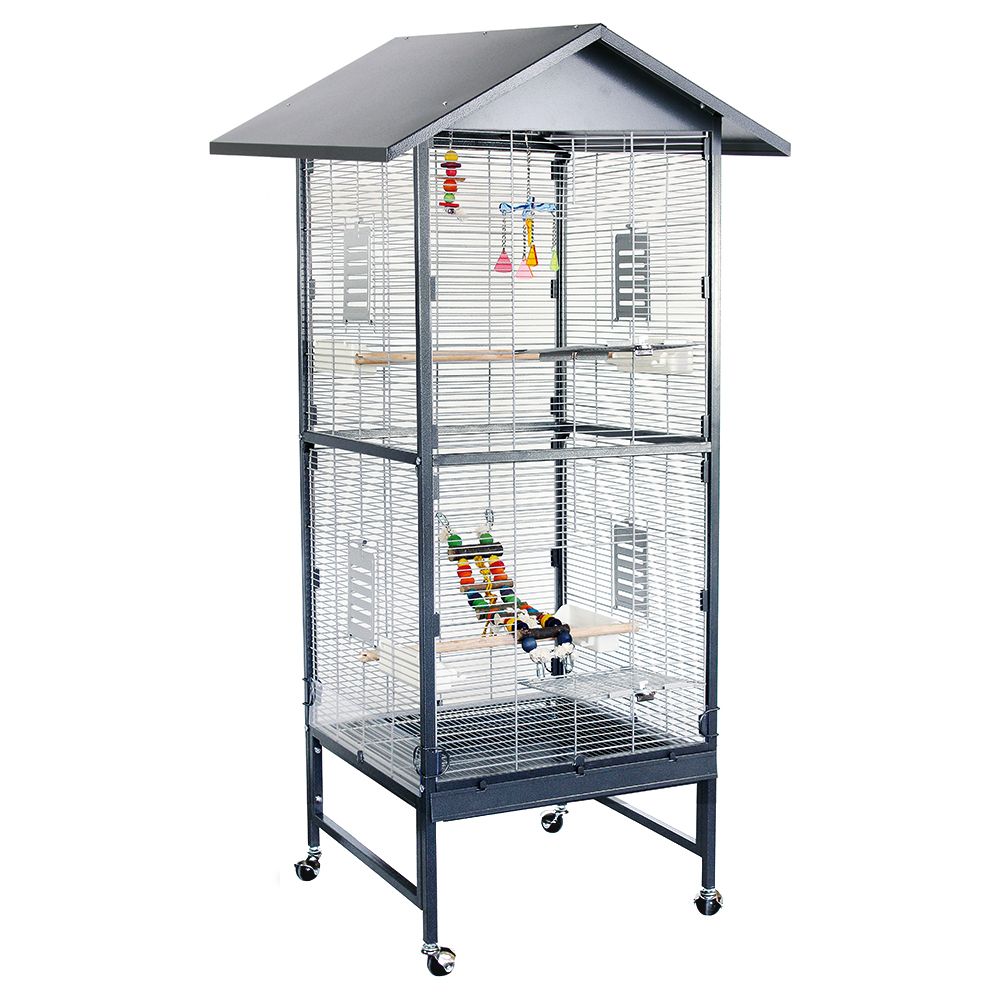 Image of Pajarera interior Montana Villa Casa 60 con techo a 2 aguas - Plata envejecida 04038374212008