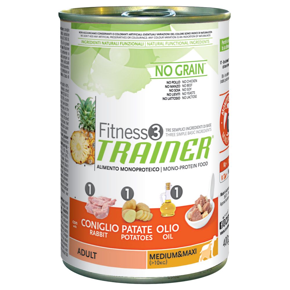 Image of Trainer Fitness 3 Adult Medium/Maxi con conejo y patatas - 12 x 400 g - Pack Ahorro 08059149036007
