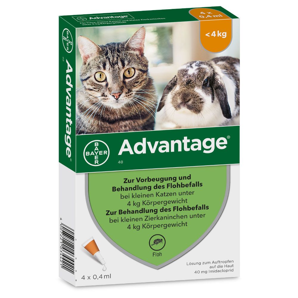Advantage� f�r Katzen und Zierkaninchen - 40 mg: 4 Pipetten x 0,4 ml