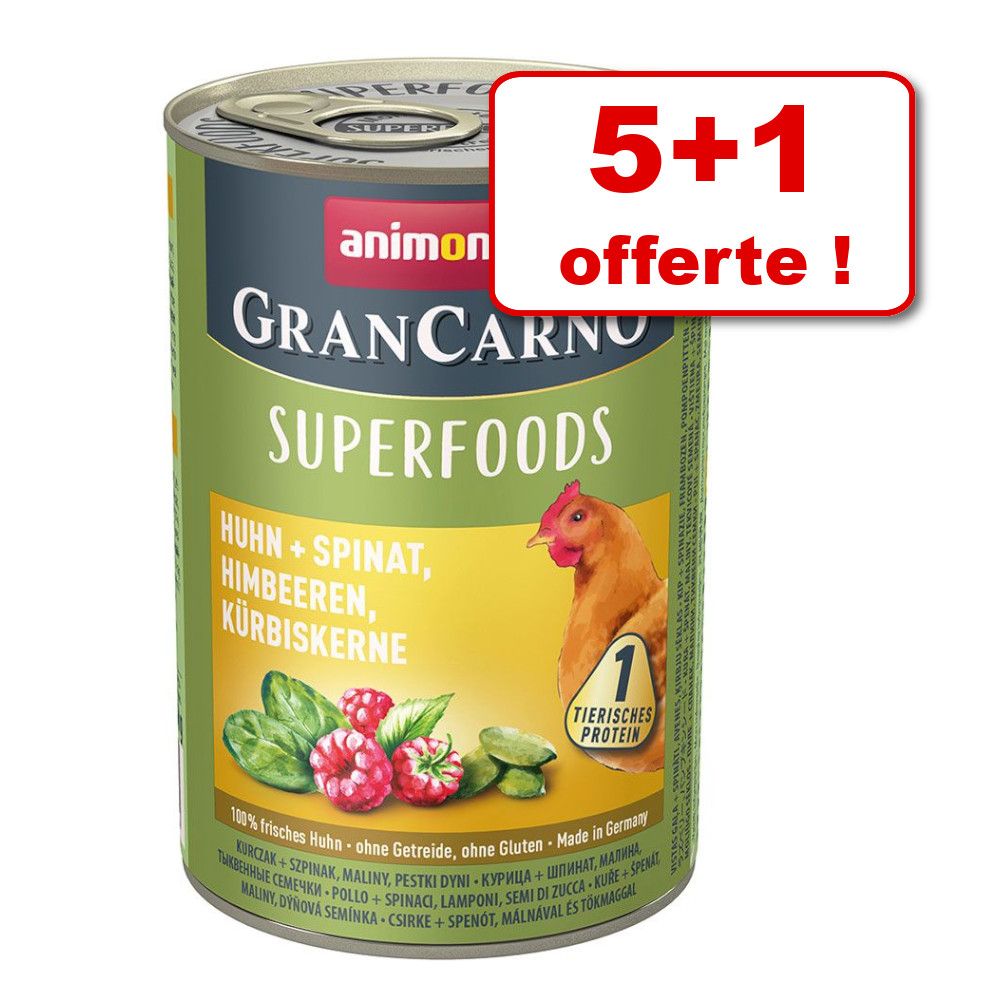 5x400g agneau, amarante, cranberries, huile de saumon Superfoods Adult GranCarno Animonda + 1 boîte