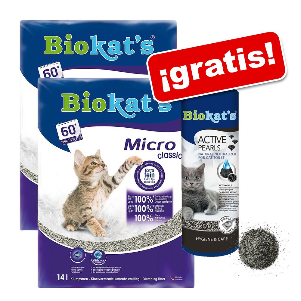 Image of Biokat´s Micro 2 x 14 l arena aglomerante + Biokat´s desodorante sin olor ¡gratis! - Micro arena aglomerante 2 x 14 l + ¡Desodorante gratis! 04002064615660