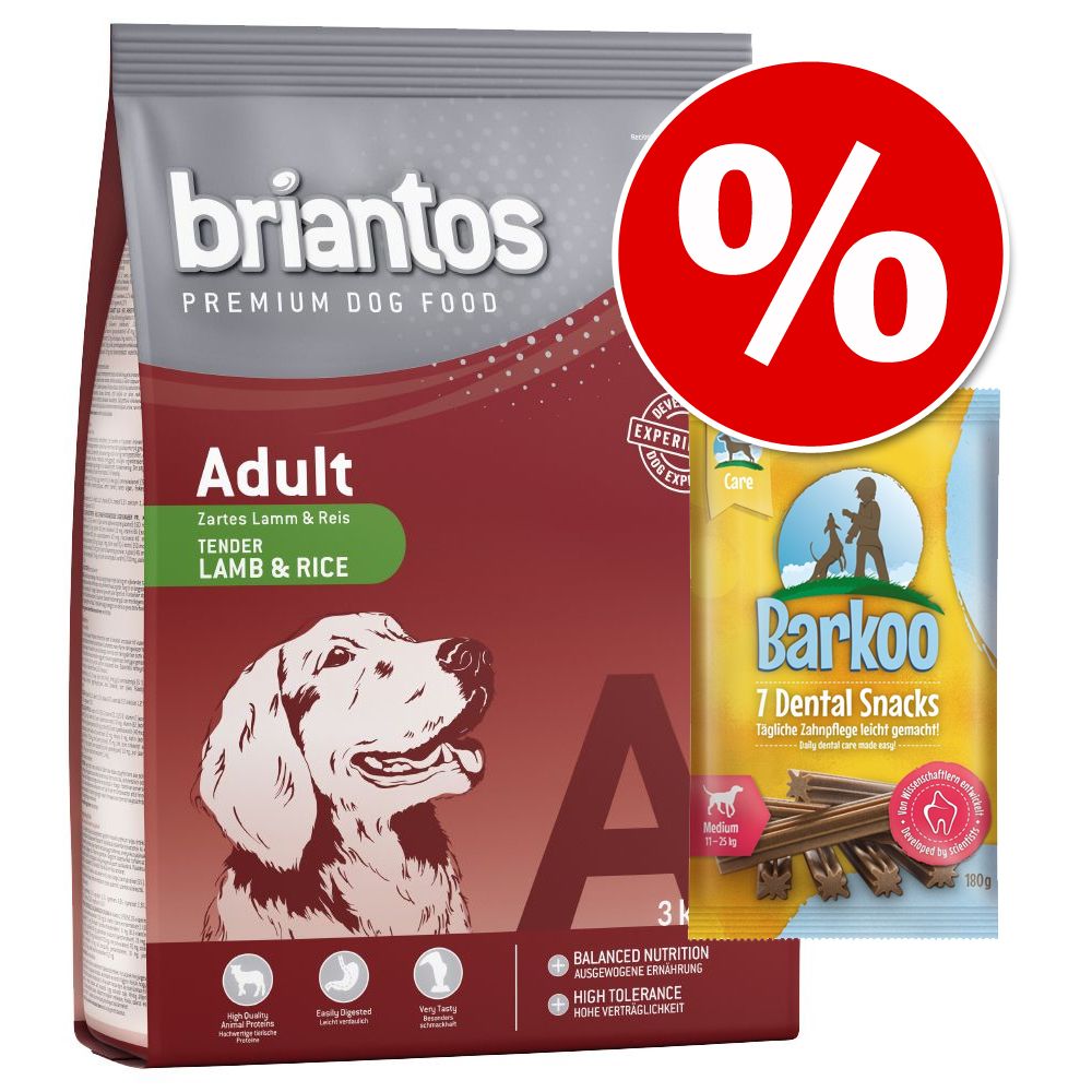 Image of Briantos 3 kg + snack dental Barkoo mediano 7 uds. ¡a precio especial! - Adult Cordero y arroz 04260358510767
