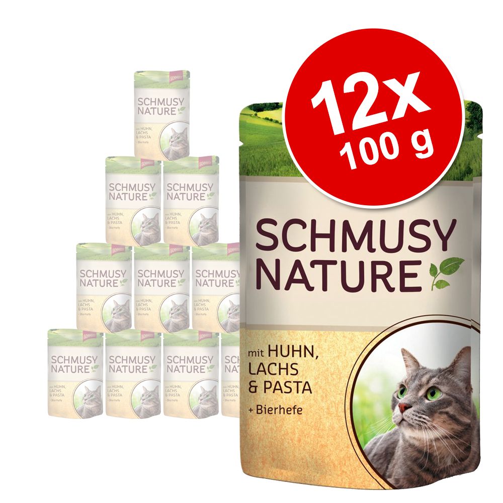 Image of Schmusy Nature en bolsitas 12 x 100 g - Pack mixto: pollo, vacuno, pavo y venado 04000158700100