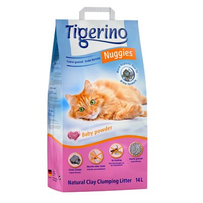 Image of Sparpaket: 2 x 14 l Tigerino Nuggies Katzenstreu - Classic Babypuderduft