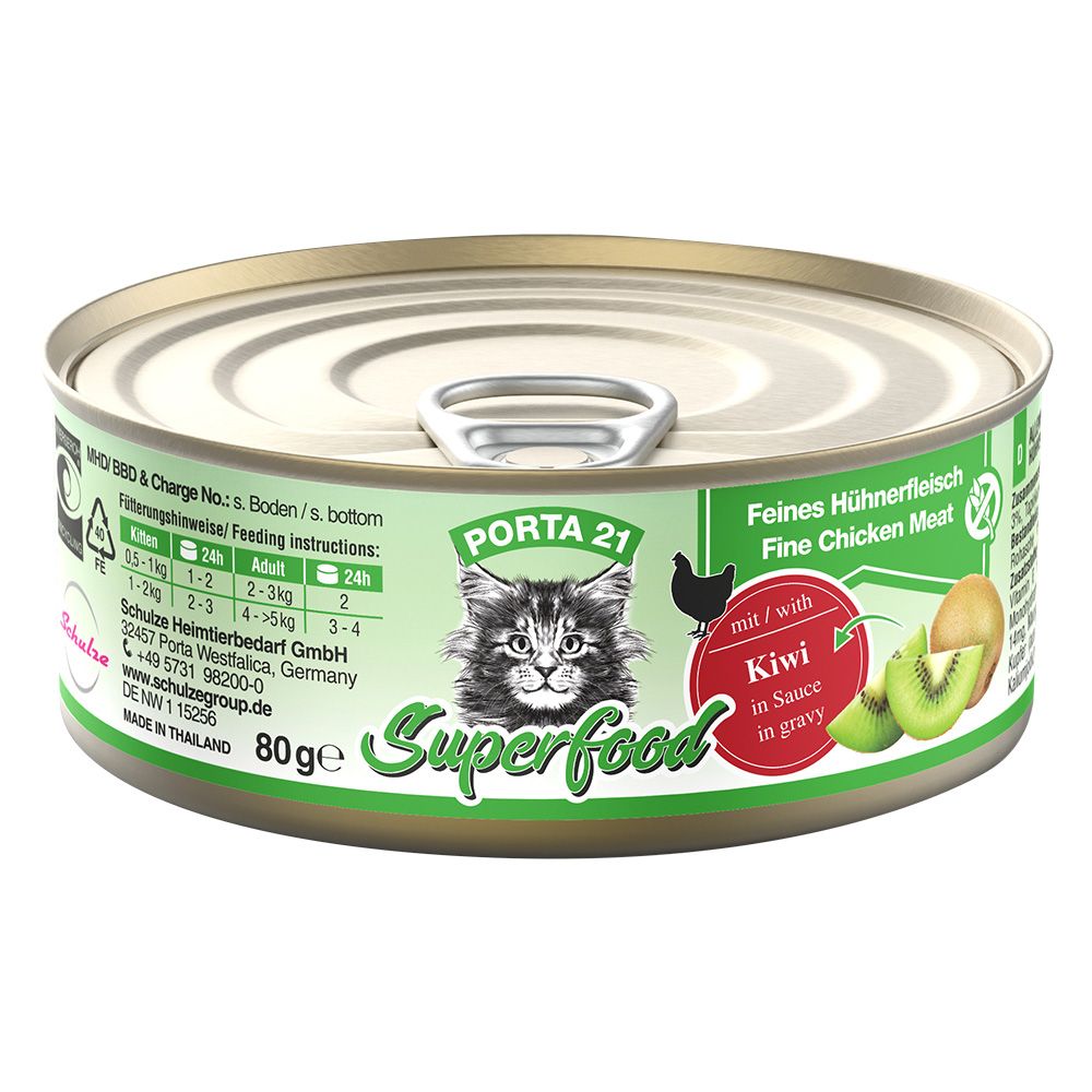 24x 80g Superfood Huhn mit Chiasamen Porta 21 Nassfutter für Katzen