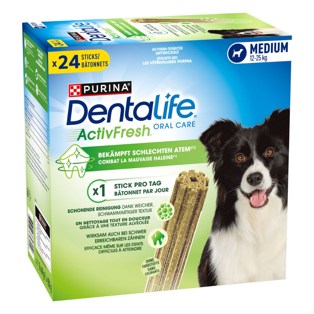 24 Sticks PURINA Dentalife Active Fresh Tägliche Zahnpflege-Snacks für mittelgroße Hunde Hundesnacks
