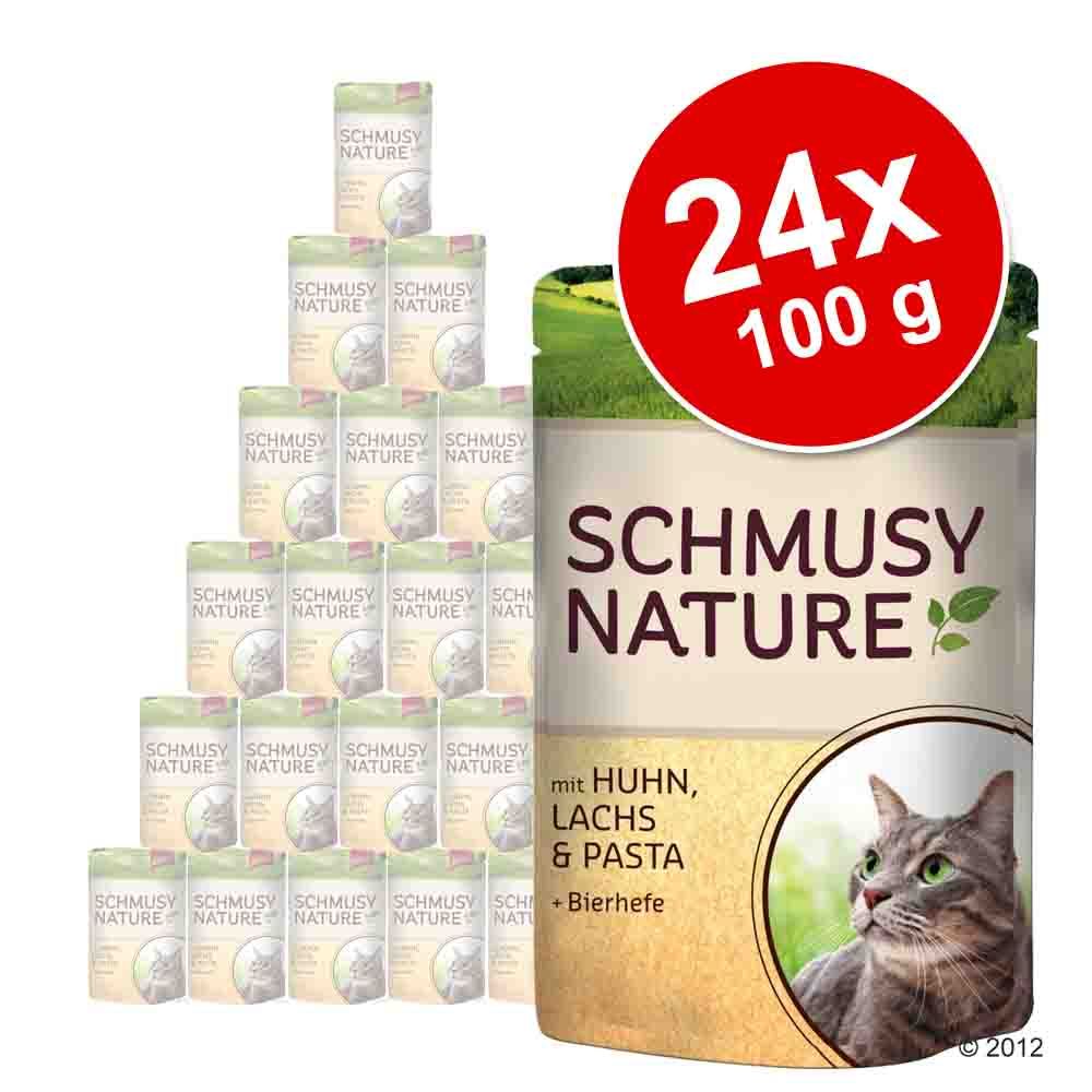 Image of Schmusy Nature en bolsitas 24 x 100 g - Pack Ahorro - Pack mixto: pollo, vacuno, pavo y venado 04000158700100