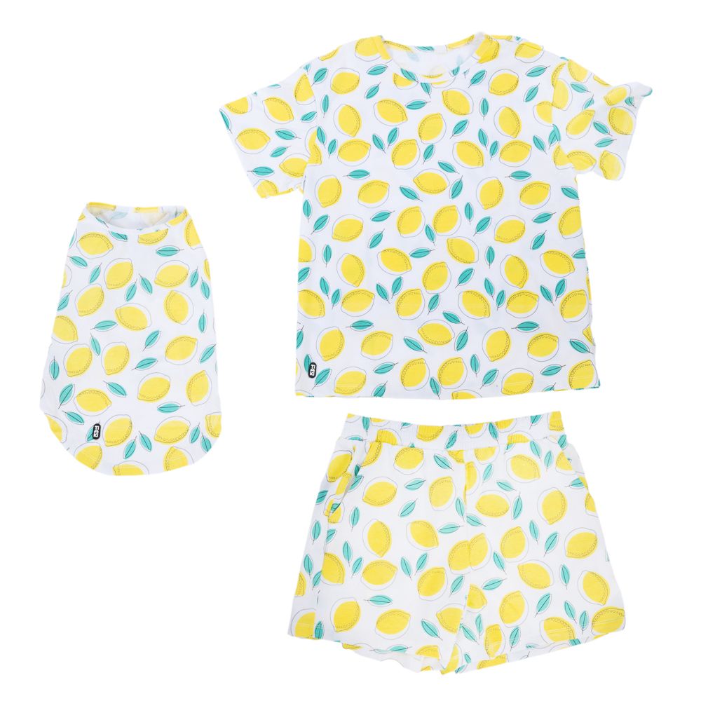 TIAKI Pet & Parent Pyjama im Partnerlook, Zitrone.- Hundeshirt Rückenlänge ca. 45 cm: Größe L