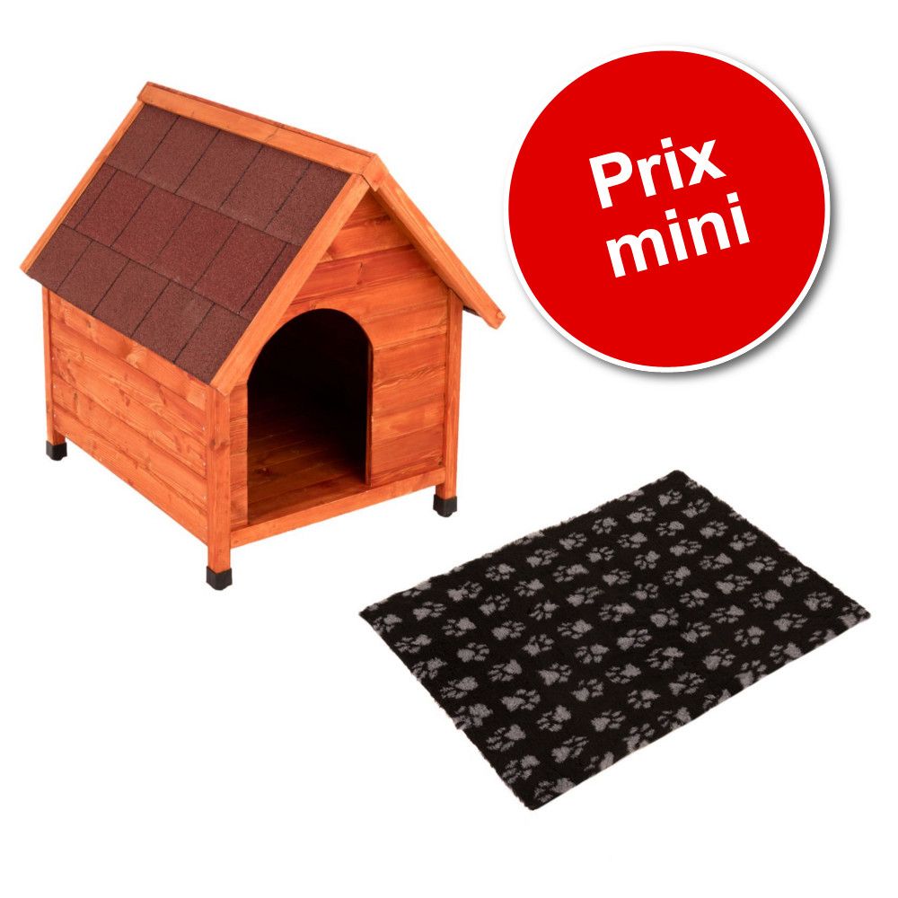 Lot : niche Spike Classic + tapis Vetbed® Isobed SL, noir pattes grises pour chien - taille XL : l 86 x P 109 x H 100 cm