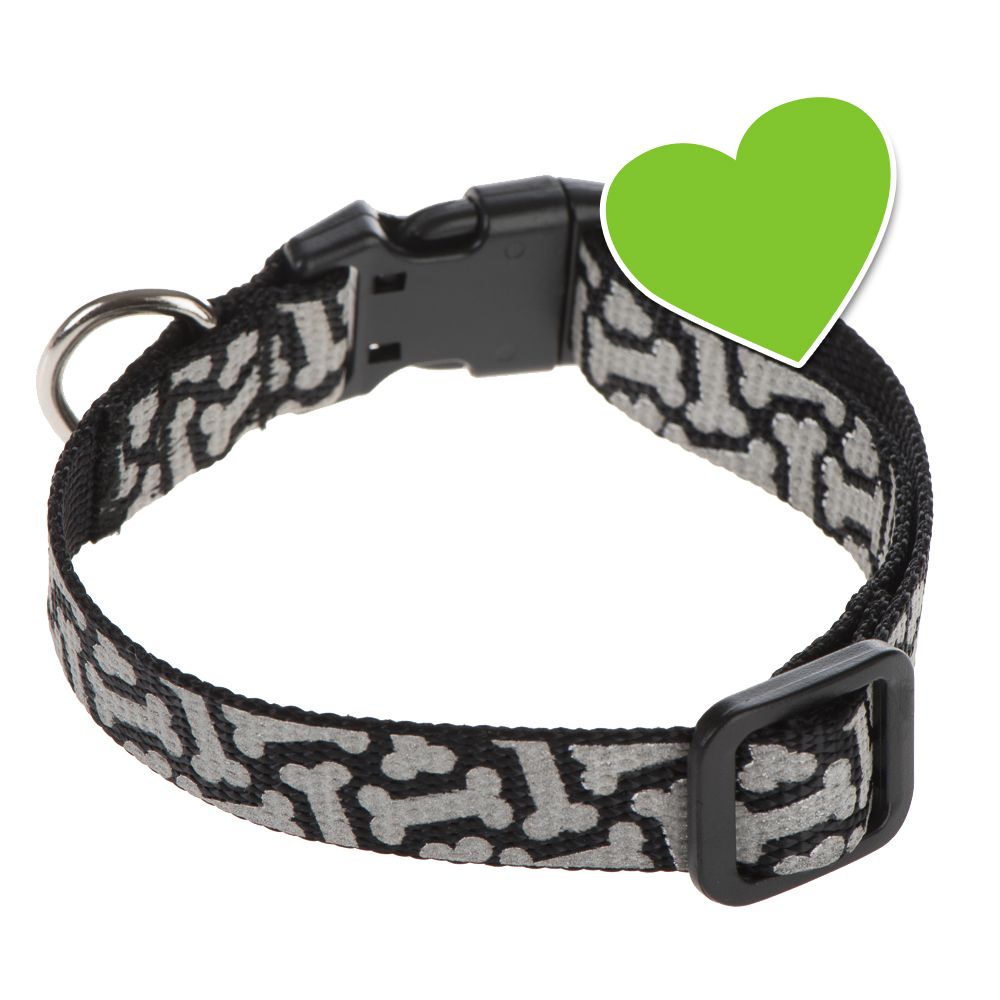 Image of zoolove collar reflectante de nailon Bones para perros - Talla M: contorno del cuello 33 - 55 cm, 2 cm de ancho 04054651677193