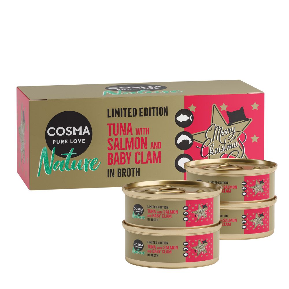 Cosma Nature Édition de Noël : thon, saumon, petites moules 4 x 50 g pour chat - Cosma Nature Édition de Noël thon, saumon, petites moules
