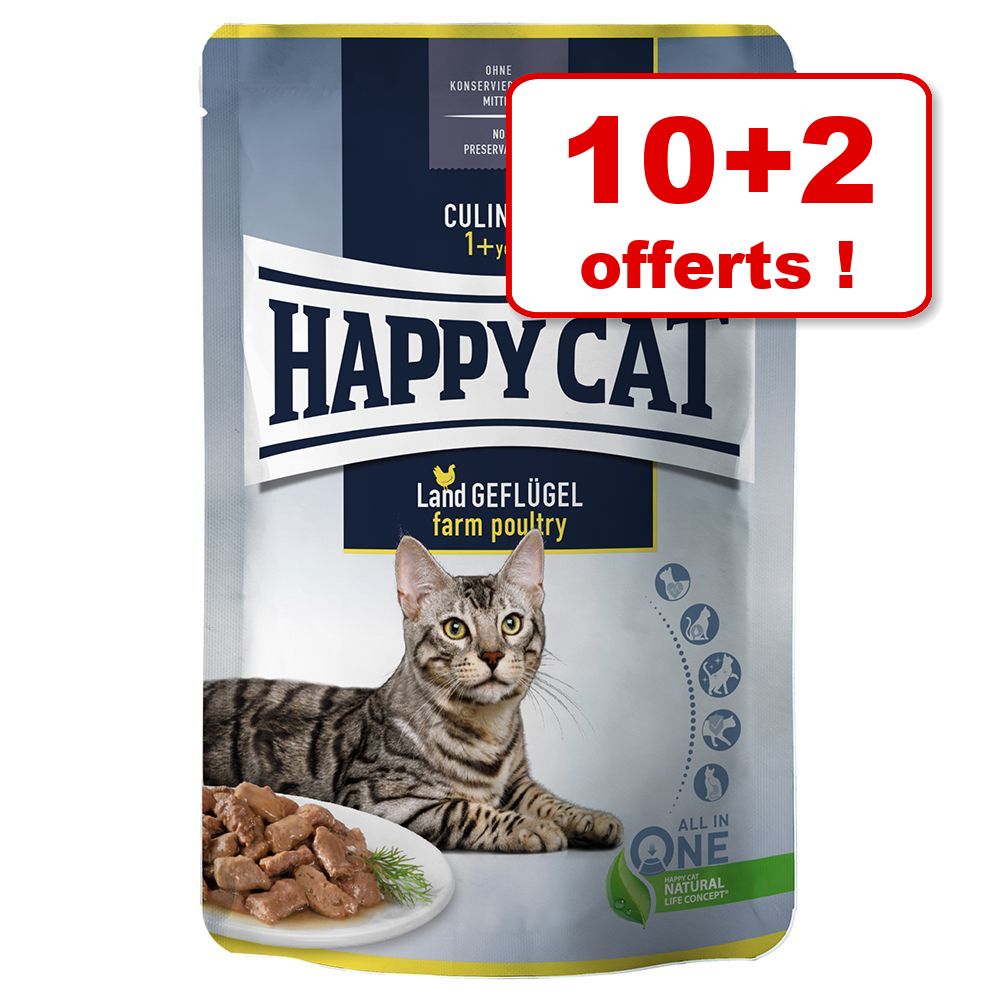 10x85g agneau des pâturages Meat en sauce Happy Cat Sachets pour chat + 2x85g offerts !