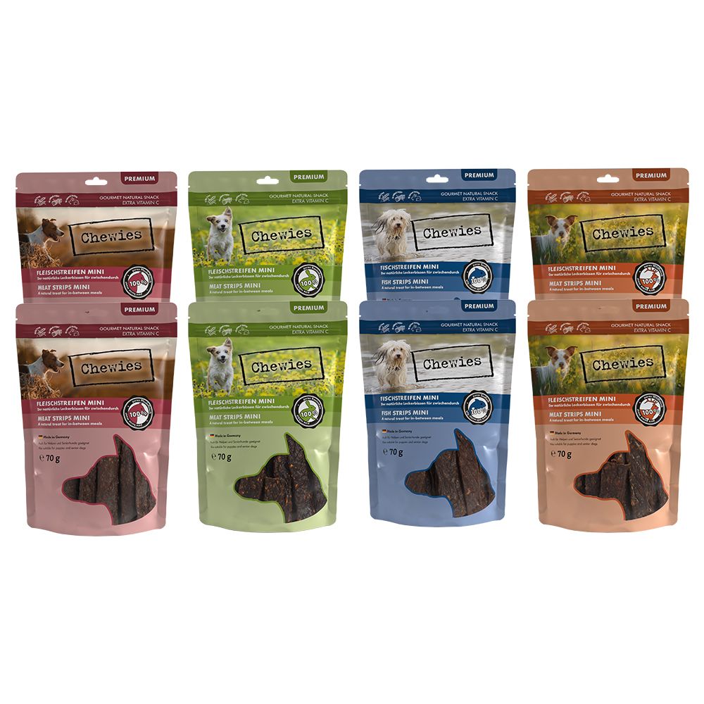 Lot mixte : lamelles de viande Mini Chewies pour chien - 8 x 70 g
