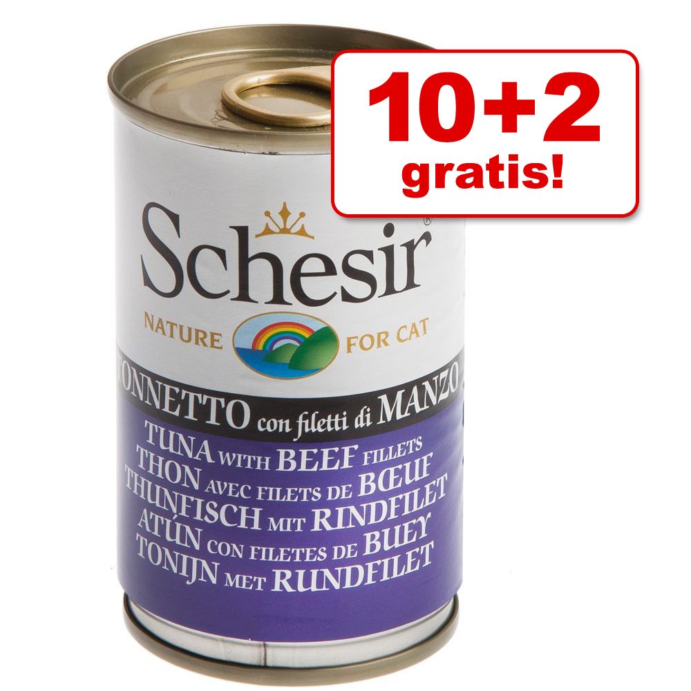 10 + 2 gratis! 12 x 140 g Schesir Nassfutter - Thunfisch mit Schinken in Br�he