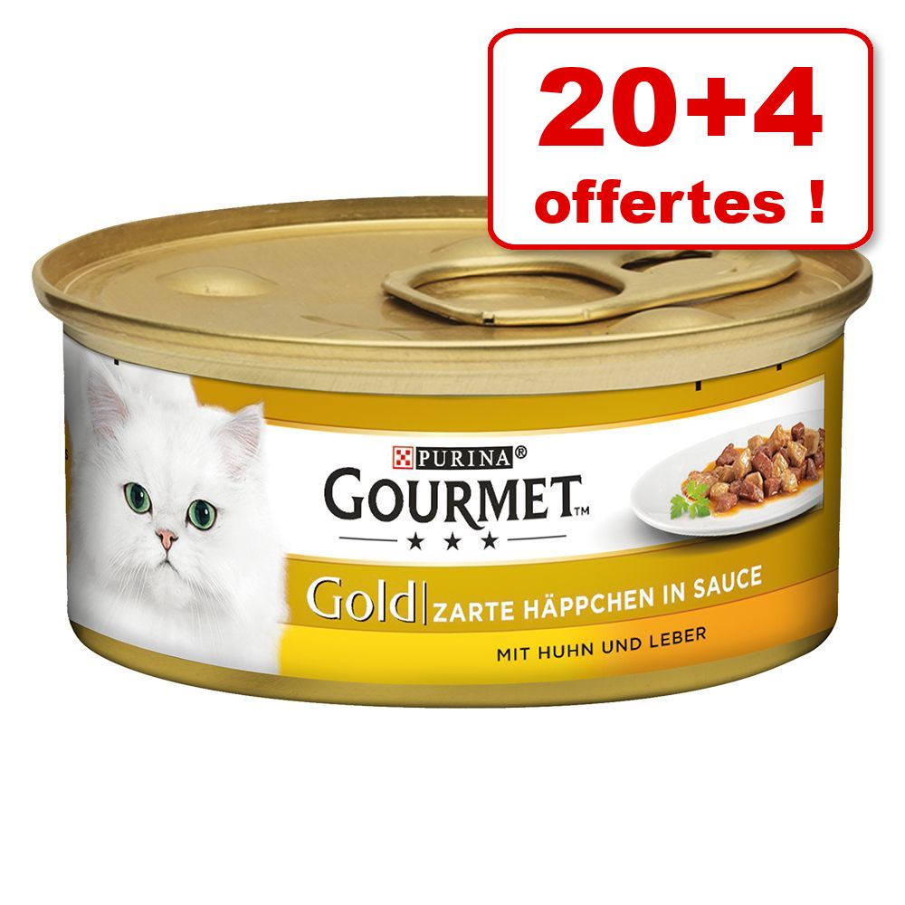 Gourmet Gold 20 x 85 g + 4 boîtes offertes ! - Recettes raffinées, Duo : bœuf, poulet