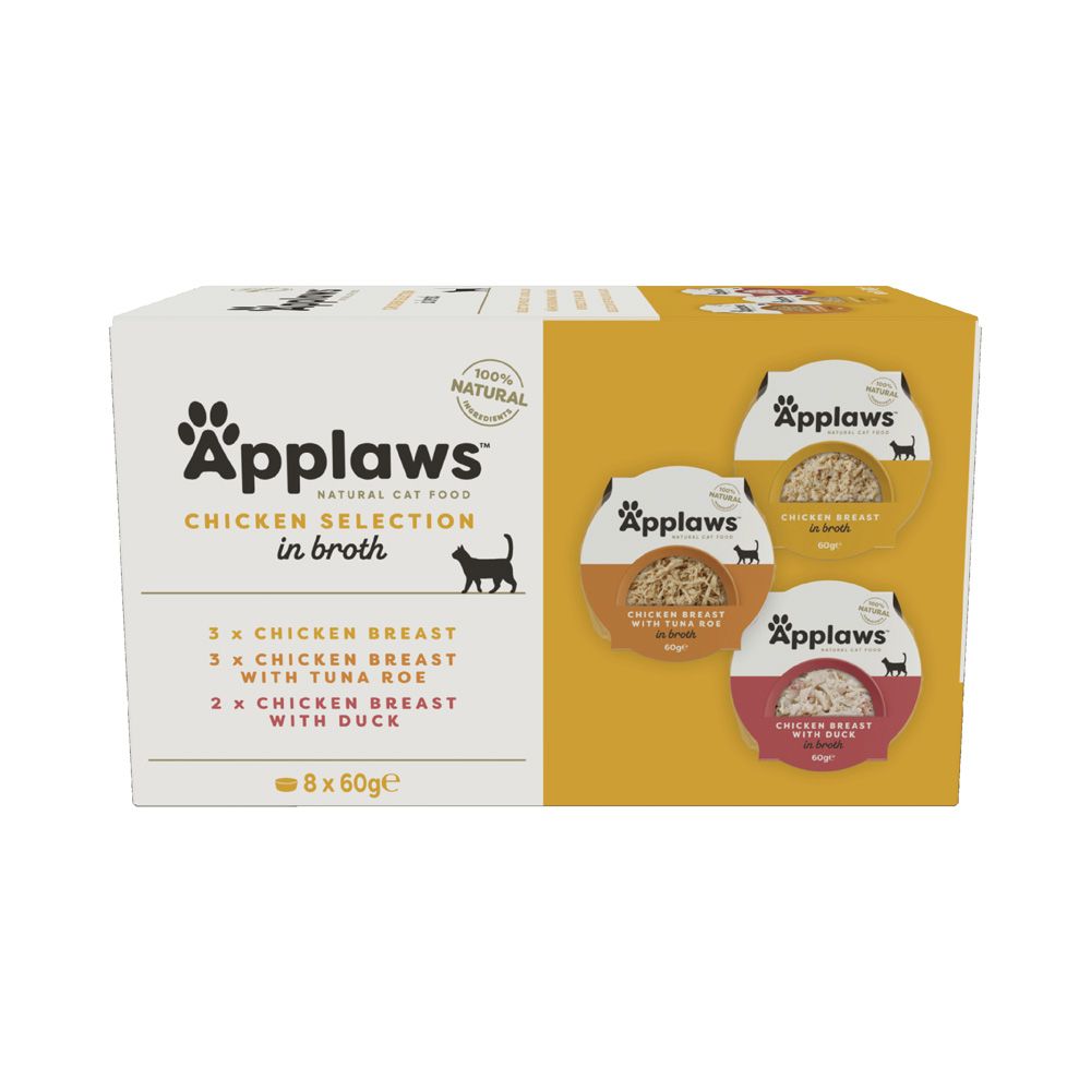 8 x 60g Cat Pot Selection Hühnchenauswahl Applaws Katzenfutter nass