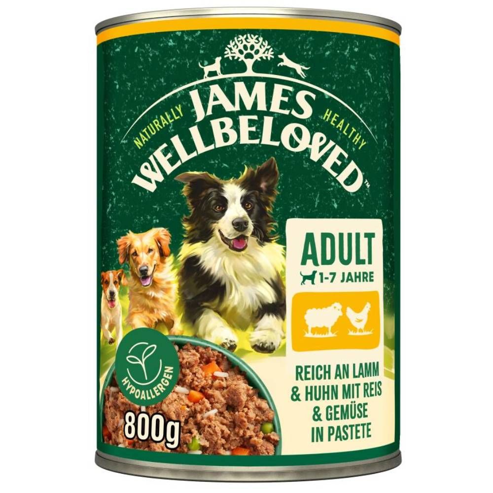 12x 800g Adult Dog Hypoallergenic Lamm & Huhn James Wellbeloved Hundefutter nass