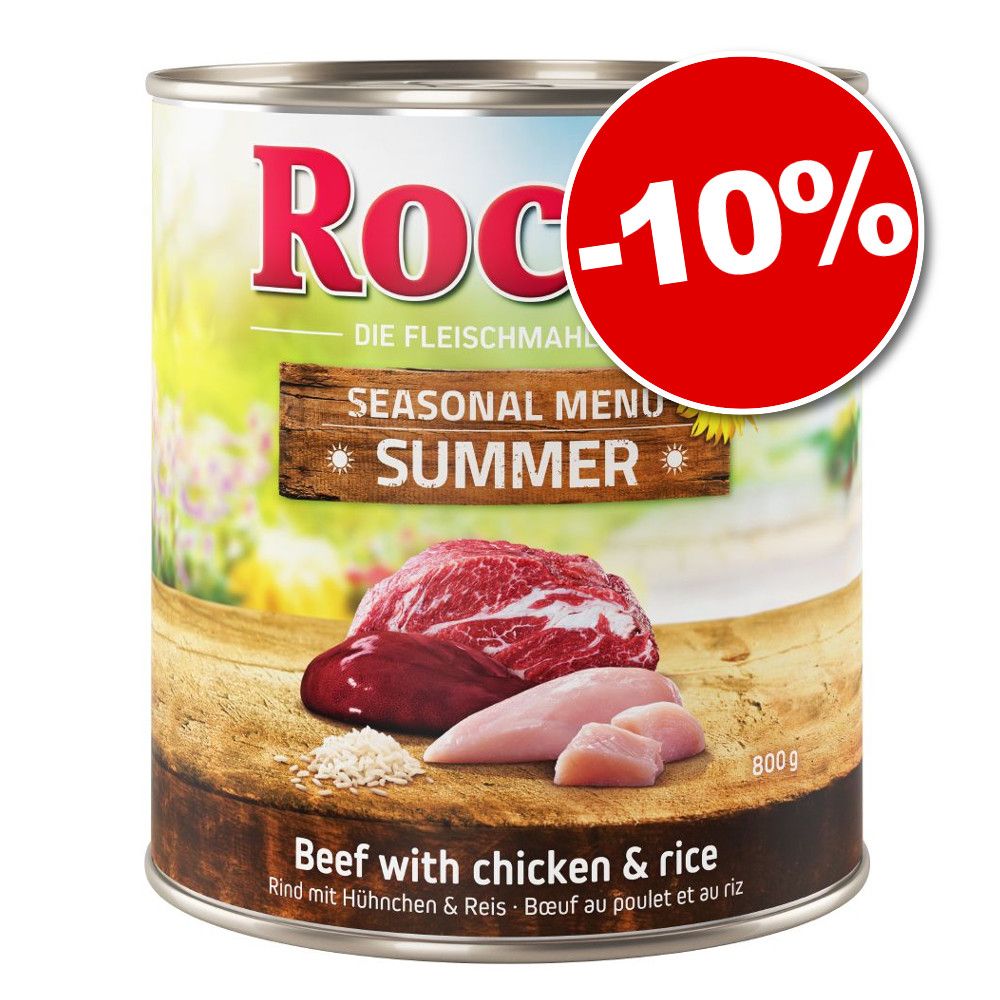Boîtes Rocco Menu d'été 6 x 800 g : 10 % de remise ! - bœuf, poulet, riz