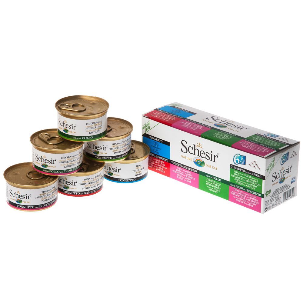 Schesir Pachet mixt conserve 6 x 70 g / 85 - Mix I pui & ton în gelatină, sortimente (6 g)