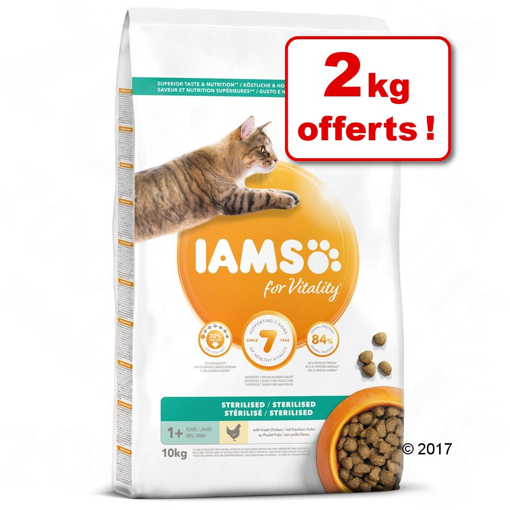 10kg Adult Sterilised poulet for Vitality IAMS Croquettes pour chat