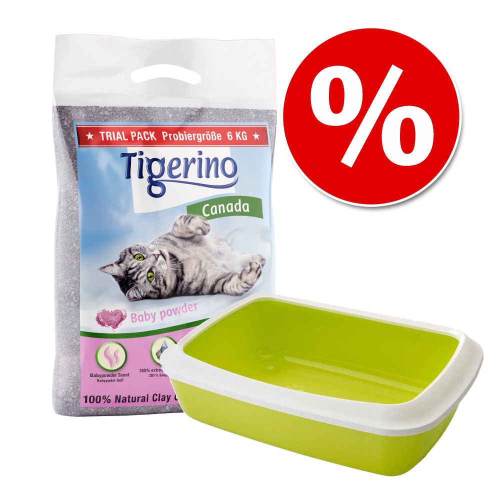 Kitten Starter Set: Tigerino Canada Katzenstreu + Savic Katzentoilette - Tigerino Canada 6 kg + Katzentoilette grau