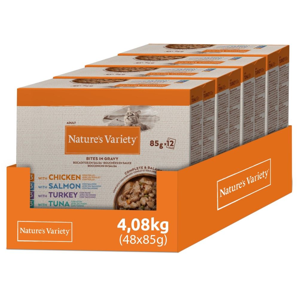 48x 85g Nature's Variety Bites in Soße Fisch-Auswahl (2 Sorten) Katzenfutter nass