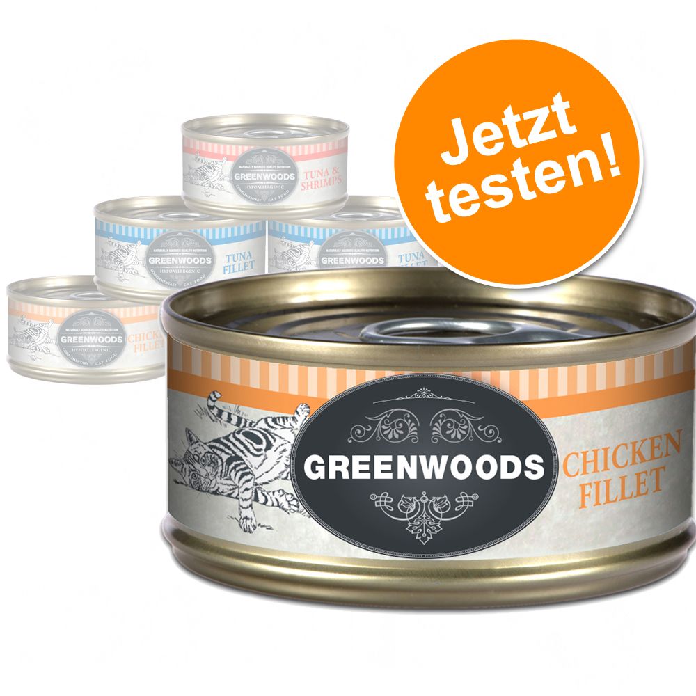 Gemischtes Probierpaket: Greenwoods Nassnahrung f�r Katzen - 6 x 70 g