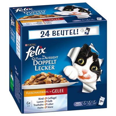 Felix Elke Dag Feest 2 smaken in Gelei 24 x 100 g Vleesvariatie