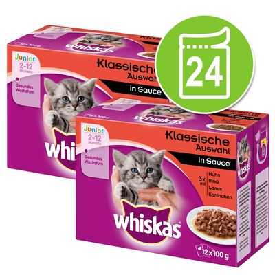 24 X 100 G Megapack Whiskas Junior Maaltijdzakjes Kattenvoer Klassieke Selectie whiskas kopen in de aanbieding