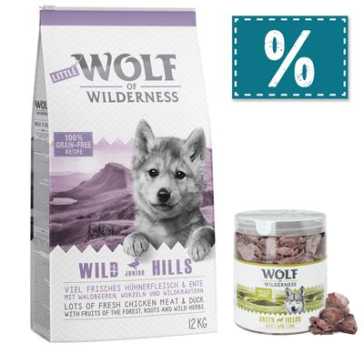 - Wolf of Wilderness Junior 12 kg Trockenfutter + gefriergetrocknete Premiumsnacks Wolf of Wilderness Junior 12 kg Trockenfutter + gefriergetrocknete Premiumsnacks