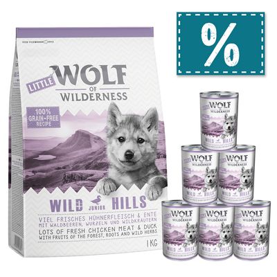 - Wolf of Wilderness Junior 1 kg Trockenfutter + 6 x 400 g Nassfutter Wolf of Wilderness Junior 1 kg Trockenfutter + 6 x 400 g Nassfutter