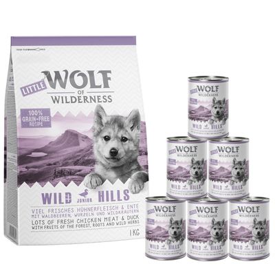 - Wolf of Wilderness Junior 1 kg Trockenfutter + 6 x 400 g Nassfutter Wolf of Wilderness Junior 1 kg Trockenfutter + 6 x 400 g Nassfutter