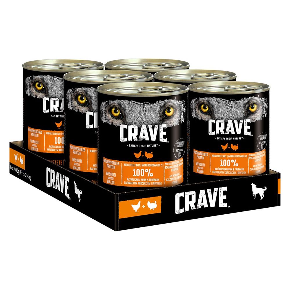 6 x 400 g Lamm und Truthahn Crave Adult Hundefutter Nassfutter Hund