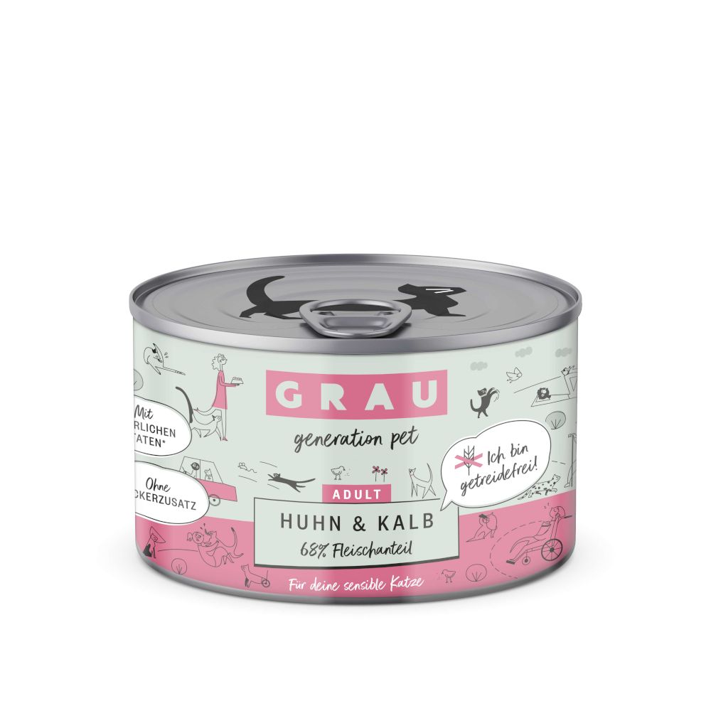 Sparpaket GRAU Adult Getreidefrei 12 x 200 g.- Huhn & Kalb