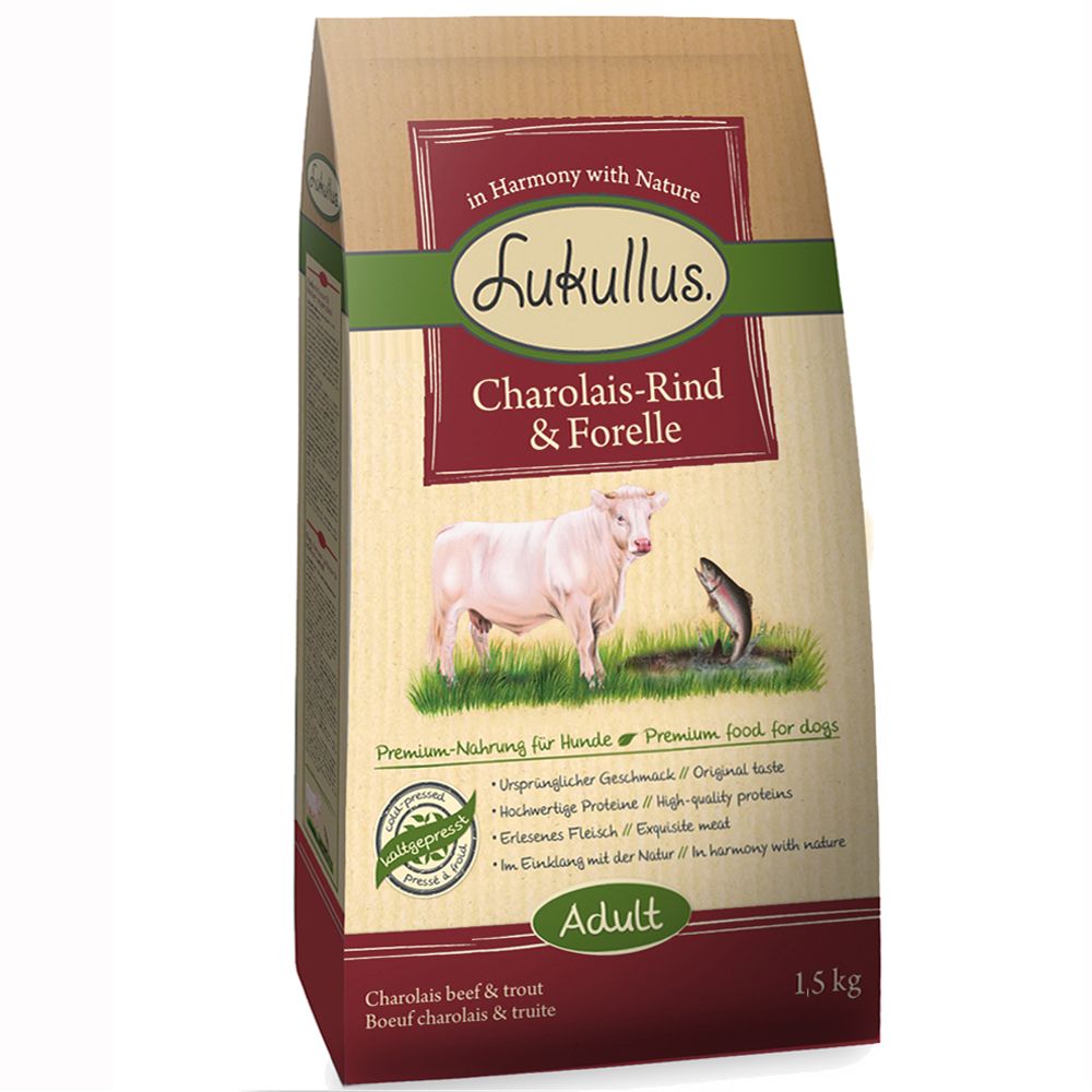 Lukullus kallpressat hundfoder Charolais nötkött & öring - 15 kg Lukullus kallpressat hundfoder Charolais nötkött & öring - 15 kg