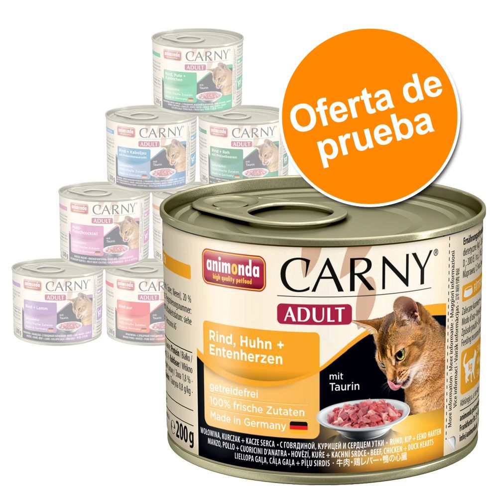 Image of Animonda Carny Adult 12 x 200 / 400 g - Pack de prueba - Pack mixto de ave y vacuno (12 x 200 g) 04017721838122
