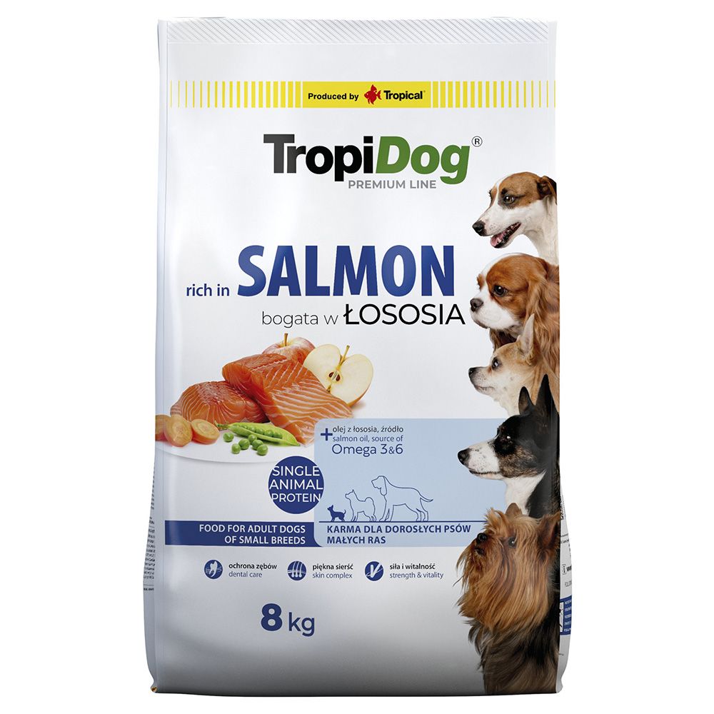 2x 8kg Premium Adult Small Lachs Tropidog Hundefutter trocken