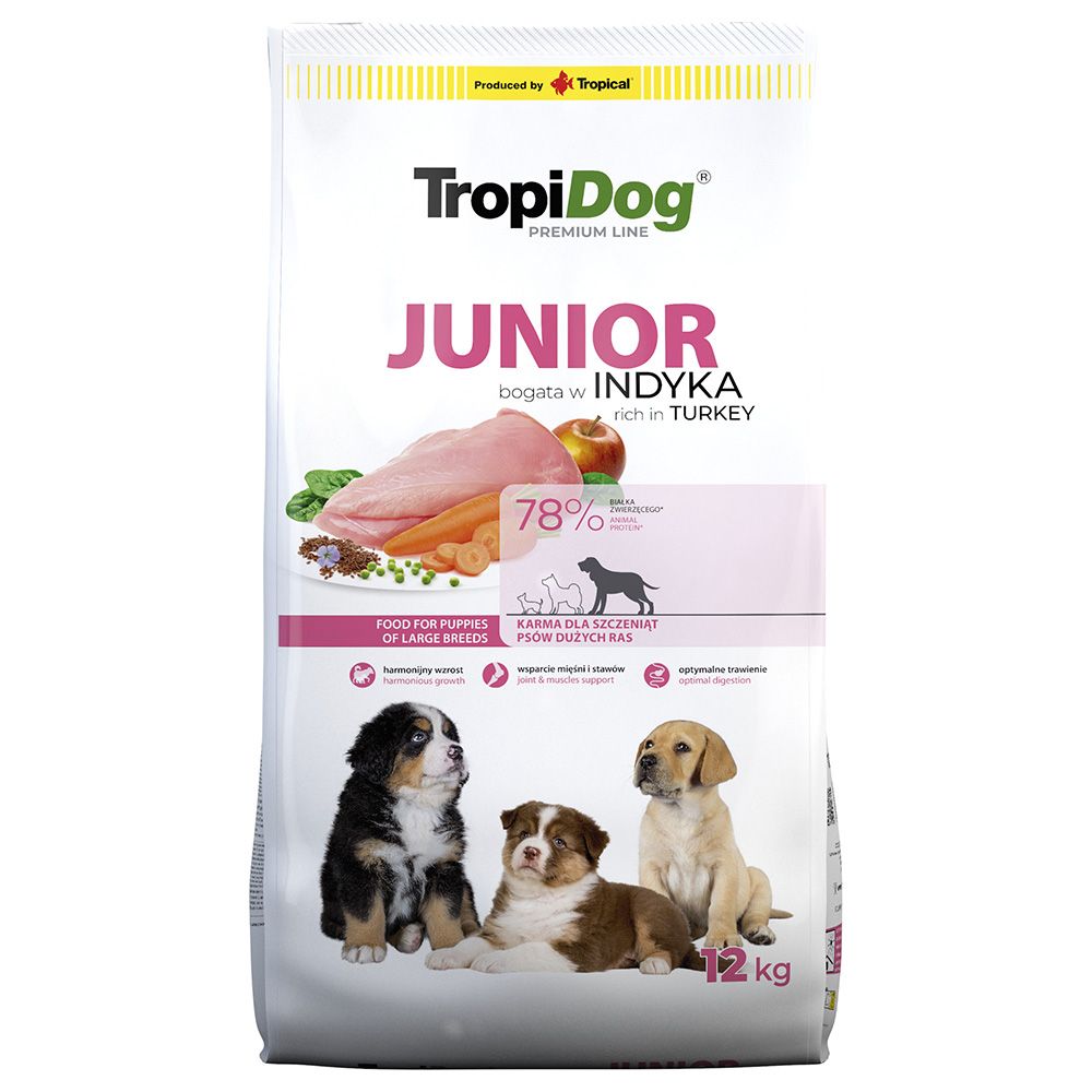 2x 12kg Premium Junior Large Truthahn & Reis Tropidog Hundefutter trocken