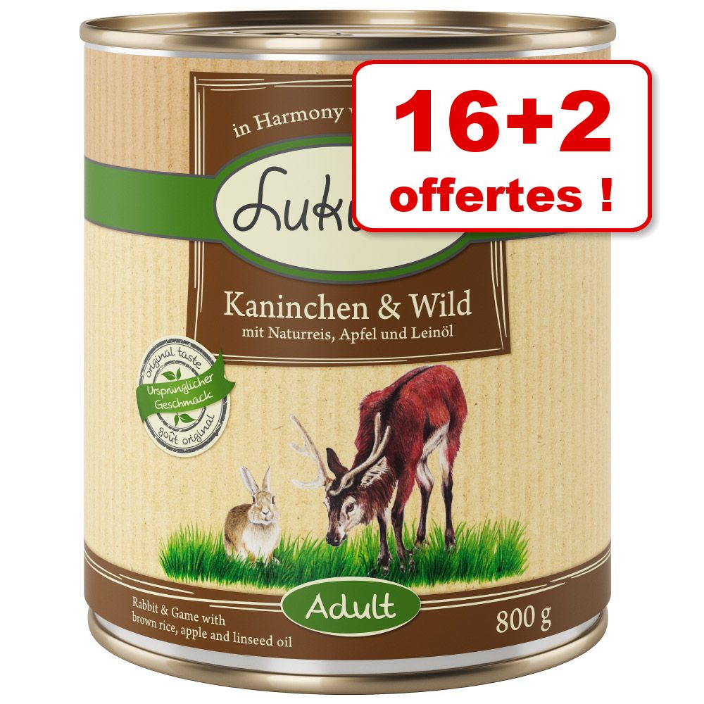 16x800g saumon, poulet Lukullus Boîtes pour chien + 2 boîtes offertes !
