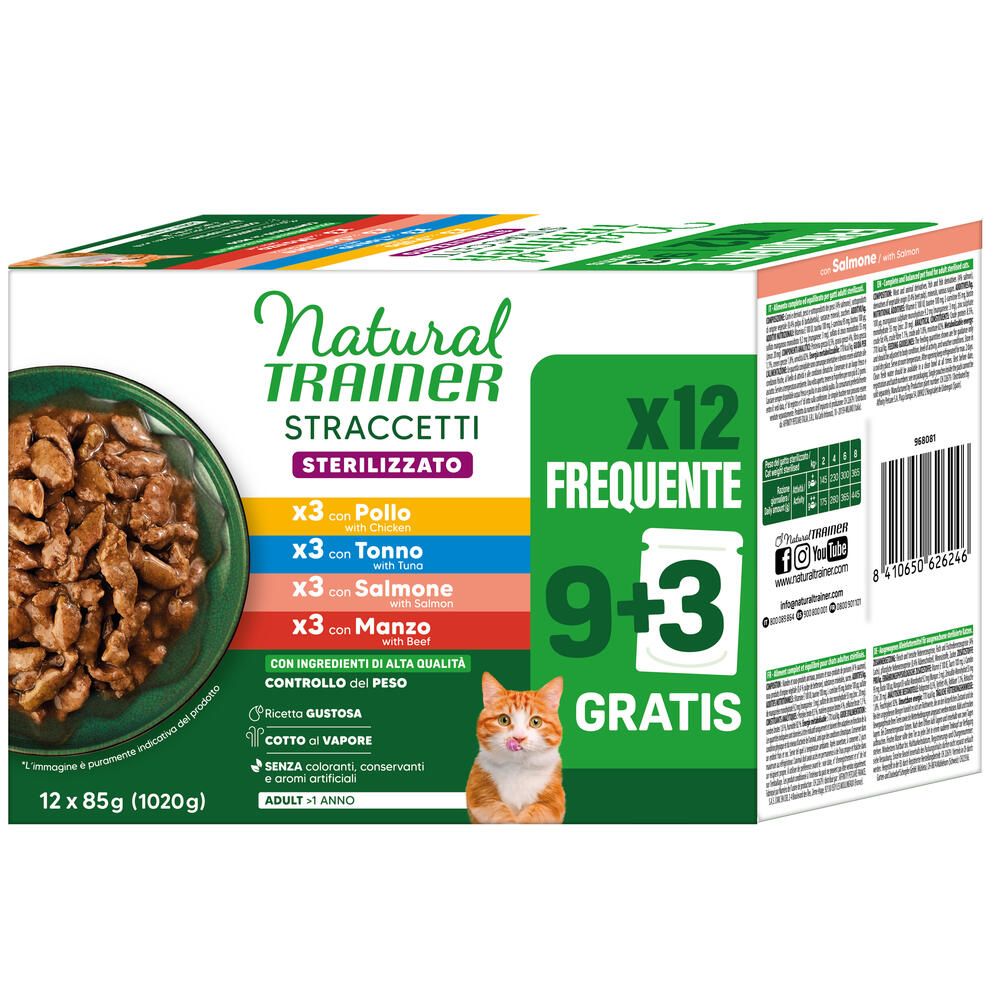 Mixpaket 4 Sorten Natural Trainer Straccetti Adult Sterilised Streifen in Soße Katzenfutter nass