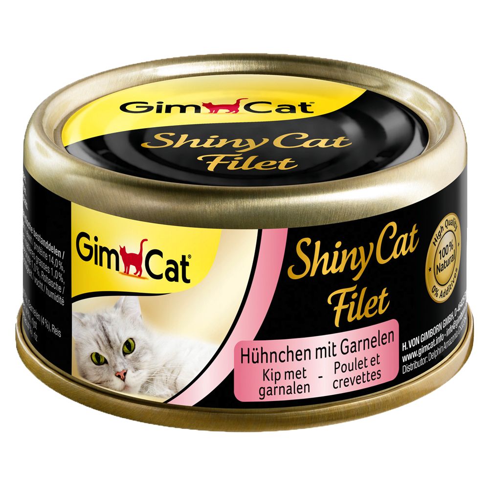 GimCat Pachet economic ShinyCat Filet conserve 12 x 70 g - Pui & creveți