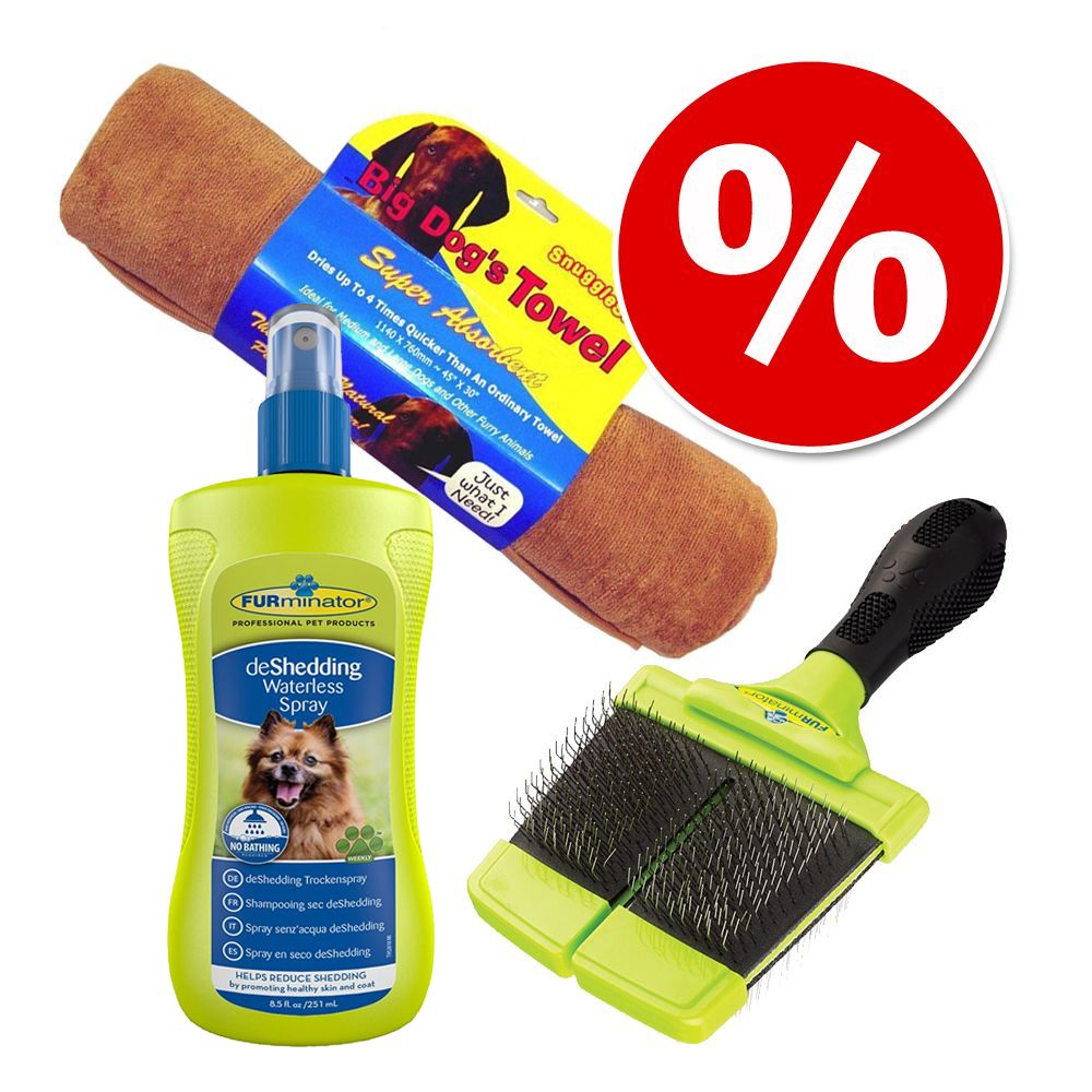 Image of Set de higiene para perros ¡con gran descuento! - Toalla: 140 x 76 cm + carda firme + champú 08117940144212