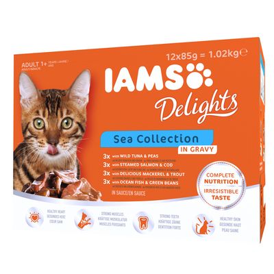 Iams Delights Adult In Saus Kattenvoer 12 X 85 G Sea Mix iams kopen in de aanbieding
