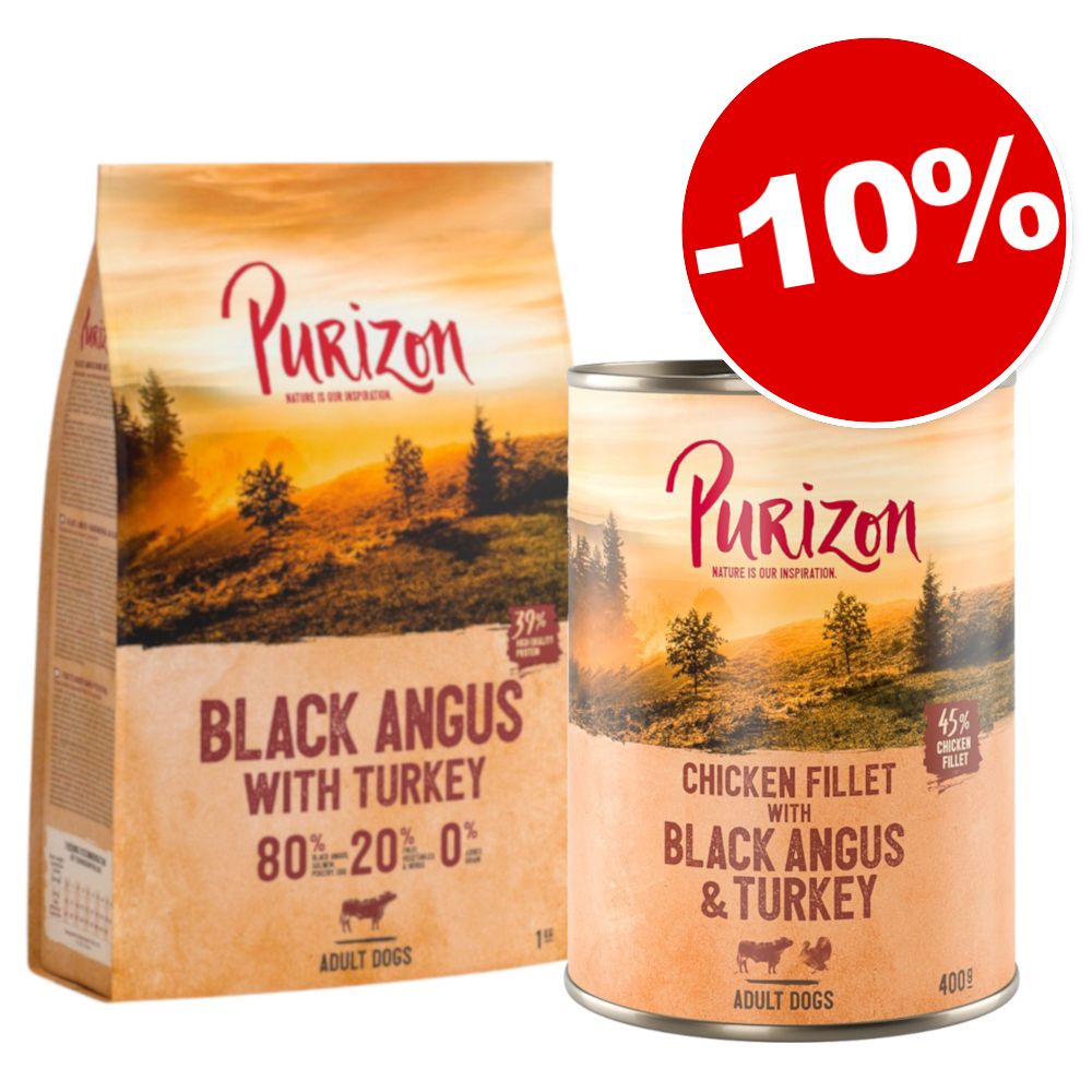 Boîtes Purizon Adult 6 x 400 g + croquettes Purizon 1 kg : 10 % de remise ! - gibier, lapin, potiron, airelles + gibier, lapin (1 kg)