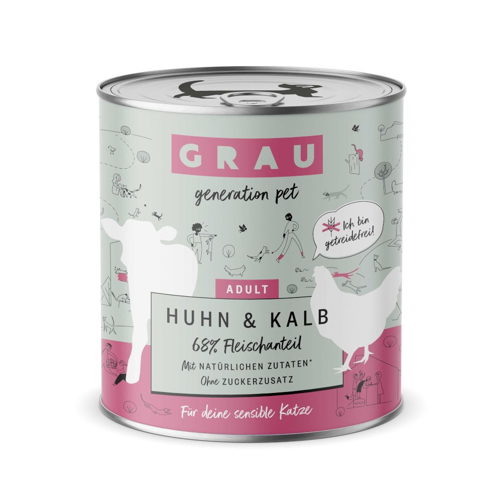 Sparpaket GRAU Adult Getreidefrei 12 x 800 g.- Huhn & Putenherzen