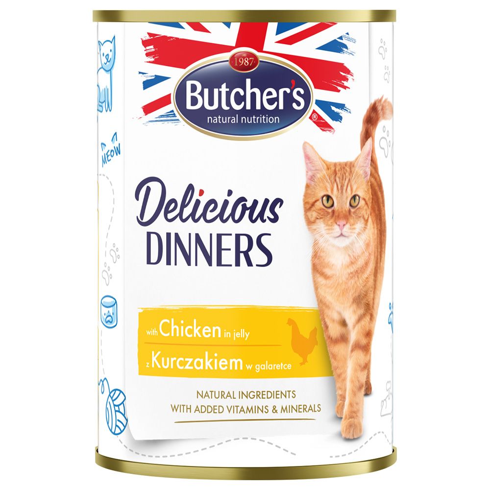 48x 400g Butcher's Delicious Dinners Katze mit Rind Nassfutter