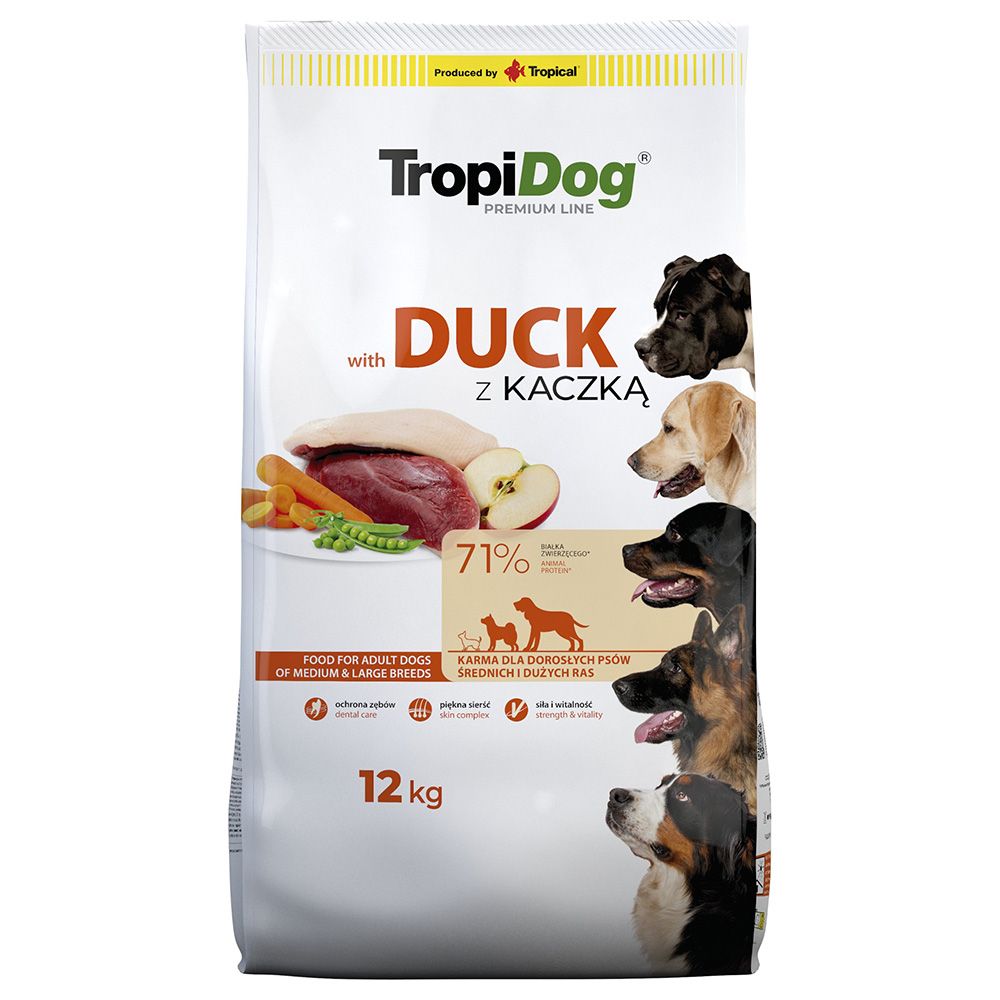 12kg Premium Adult Medium & Large Ente & Reis Tropidog Hundefutter trocken